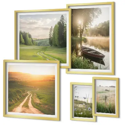 Conjunto de cuadros decorativos con paisajes de agua y vegetación