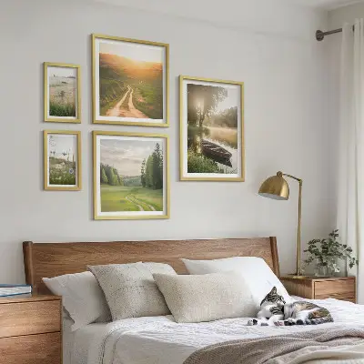 Conjunto de cuadros decorativos con paisajes de agua y vegetación
