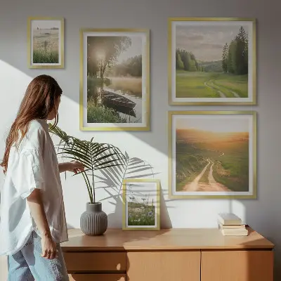 Conjunto de cuadros decorativos con paisajes de agua y vegetación