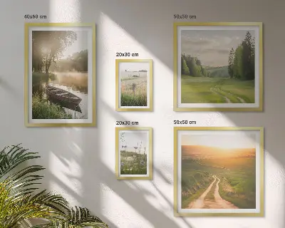 Conjunto de cuadros decorativos con paisajes de agua y vegetación
