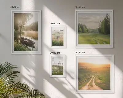 Conjunto de cuadros decorativos con paisajes de agua y vegetación