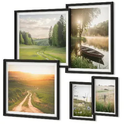 Conjunto de cuadros decorativos con paisajes de agua y vegetación