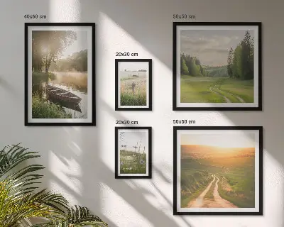 Conjunto de cuadros decorativos con paisajes de agua y vegetación
