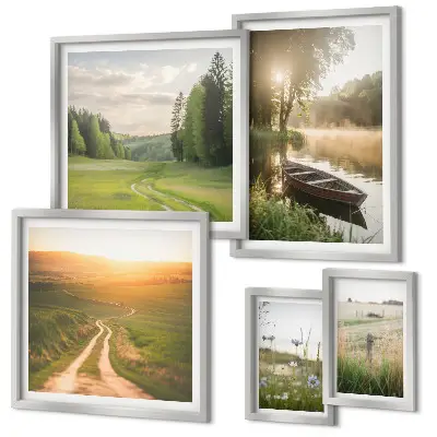 Conjunto de cuadros decorativos con paisajes de agua y vegetación