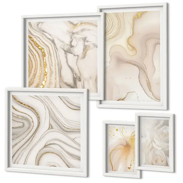 Set de 5 cuadros para salón con composiciones abstractas en color beige