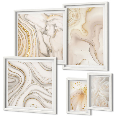 Set de 5 cuadros para salón Composiciones abstractas de color beige