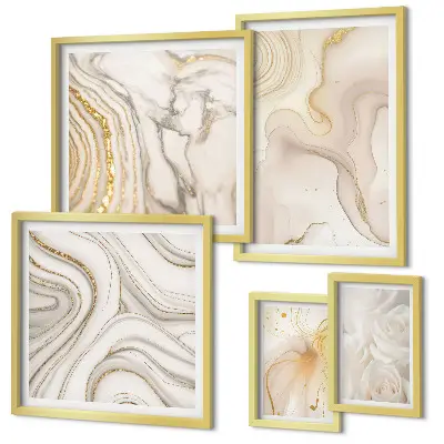 Set de 5 cuadros para salón con composiciones abstractas en color beige