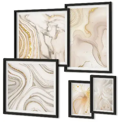 Set de 5 cuadros para salón con composiciones abstractas en color beige