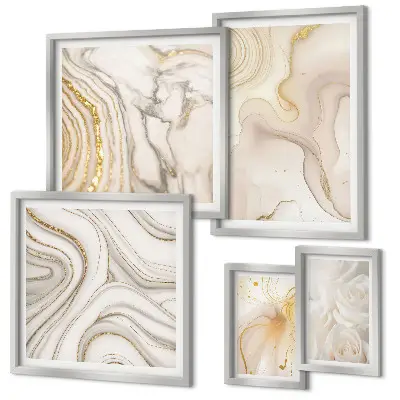 Set de 5 cuadros para salón con composiciones abstractas en color beige