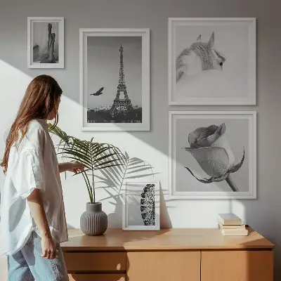 Conjunto de cuadros decorativos con imágenes elegantes en blanco y negro