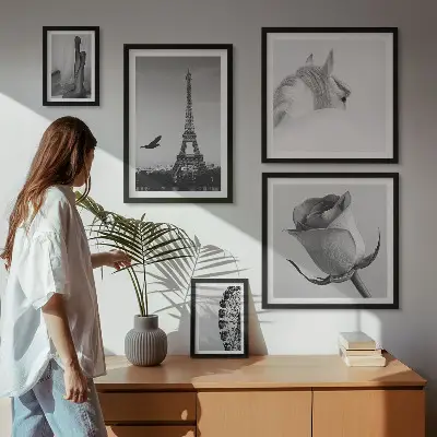 Conjunto de cuadros decorativos con imágenes elegantes en blanco y negro