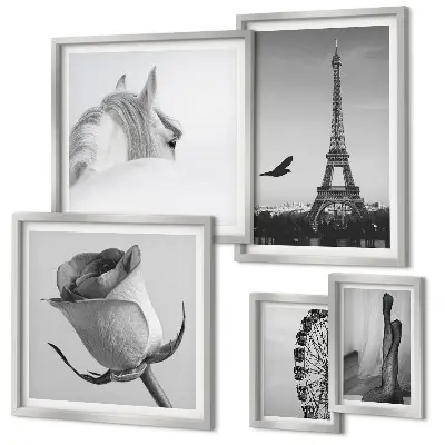 Conjunto de cuadros decorativos con imágenes elegantes en blanco y negro