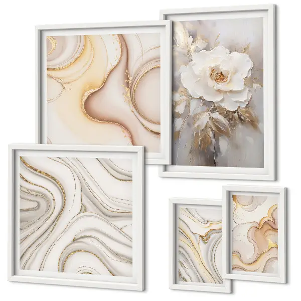 Set de 5 cuadros para salón con diseño de elegancia abstracta y motivos florales