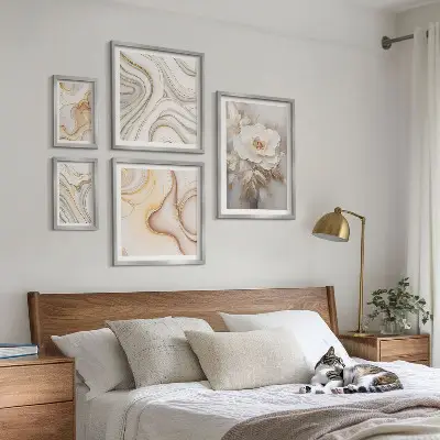 Set de 5 cuadros para salón con diseño de elegancia abstracta y motivos florales