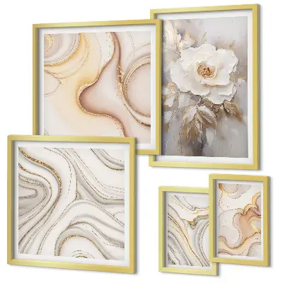 Set de 5 cuadros para salón con diseño de elegancia abstracta y motivos florales