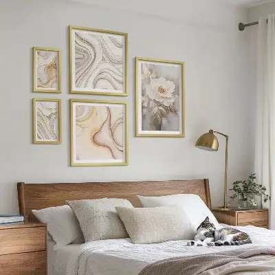 Set de 5 cuadros para salón con diseño de elegancia abstracta y motivos florales