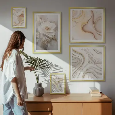 Set de 5 cuadros para salón con diseño de elegancia abstracta y motivos florales
