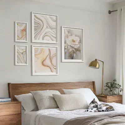 Set de 5 cuadros para salón con diseño de elegancia abstracta y motivos florales