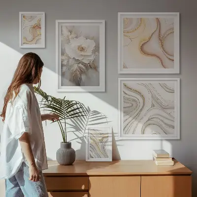 Set de 5 cuadros para salón con diseño de elegancia abstracta y motivos florales