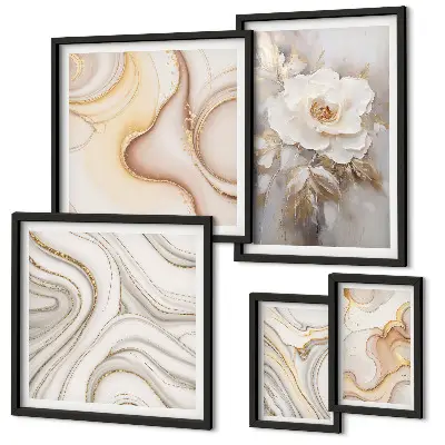 Set de 5 cuadros para salón con diseño de elegancia abstracta y motivos florales