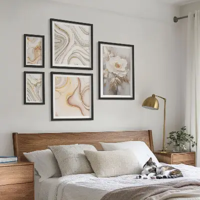 Set de 5 cuadros para salón con diseño de elegancia abstracta y motivos florales