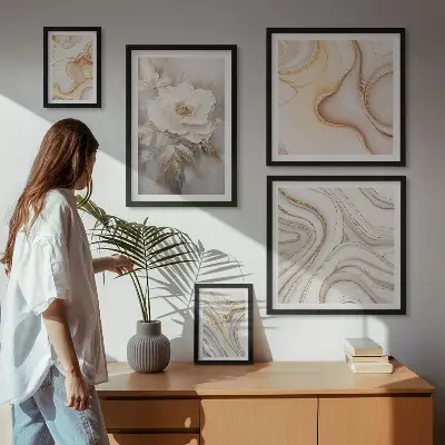 Set de 5 cuadros para salón con diseño de elegancia abstracta y motivos florales