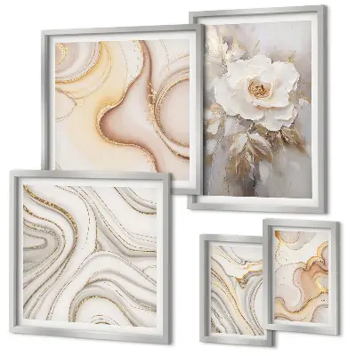 Set de 5 cuadros para salón con diseño de elegancia abstracta y motivos florales