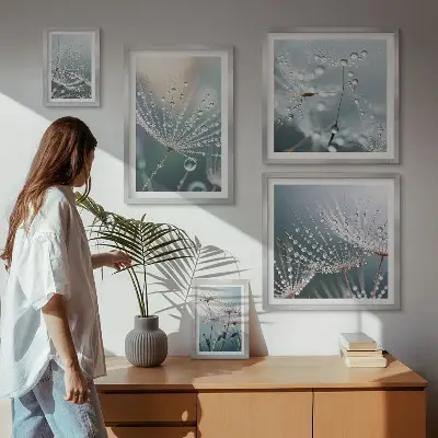 Pared galería de arte gotas de rocío en plantas con estilo minimalista