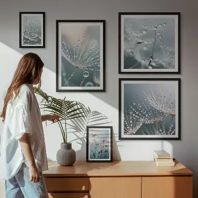 Pared galería de arte gotas de rocío en plantas con estilo minimalista