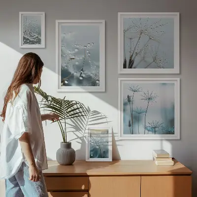 Conjunto de cuadros decorativos con motivos vegetales y gotas de agua