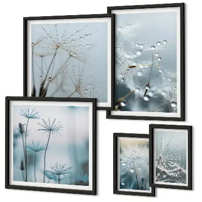 Conjunto de cuadros decorativos con motivos vegetales y gotas de agua