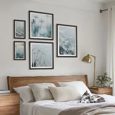Conjunto de cuadros decorativos con motivos vegetales y gotas de agua