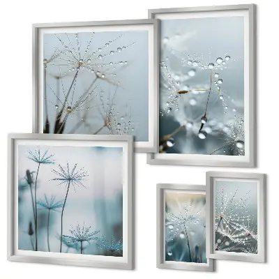 Conjunto de cuadros decorativos con motivos vegetales y gotas de agua