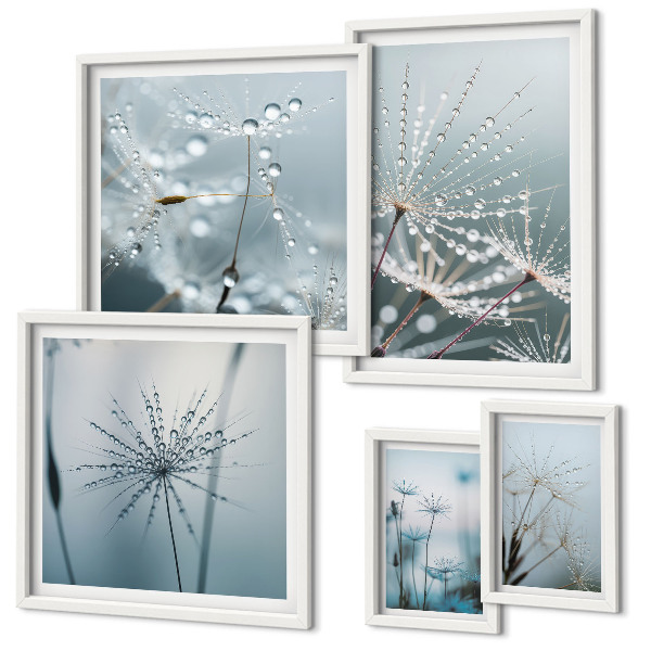 Set de 5 cuadros para salón Gotas de agua sobre las plantas