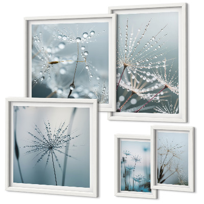 Set de 5 cuadros para salón Gotas de agua sobre las plantas
