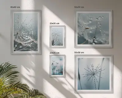 Set de 5 cuadros para salón con diseño de gotas de agua sobre las plantas