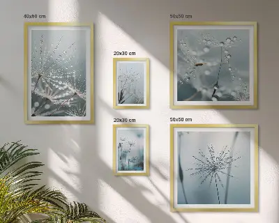 Set de 5 cuadros para salón con diseño de gotas de agua sobre las plantas
