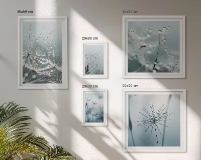 Set de 5 cuadros para salón con diseño de gotas de agua sobre las plantas