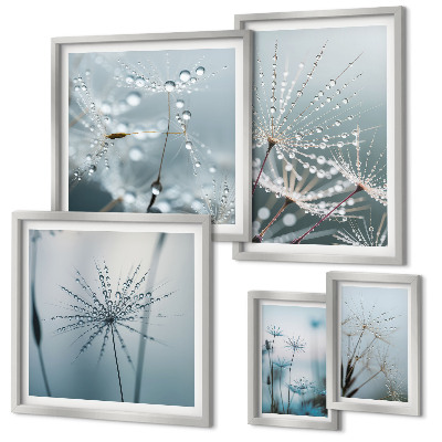 Set de 5 cuadros para salón Gotas de agua sobre las plantas