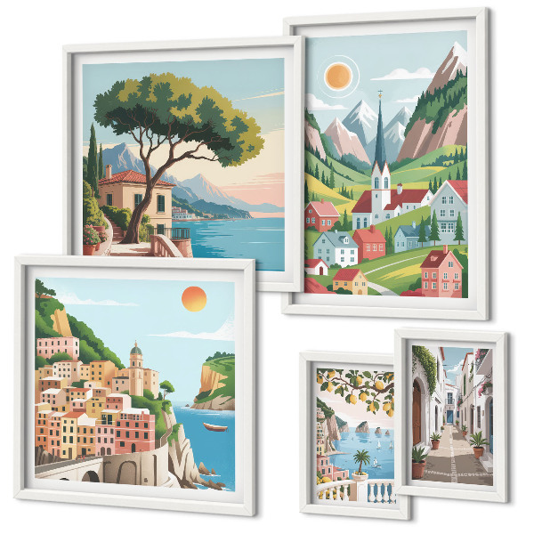 Pared galería de arte Encantadoras montañas y pueblos