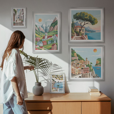 Pared galería de arte Encantadoras montañas y pueblos