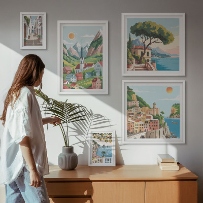 Pared galería de arte Encantadoras montañas y pueblos