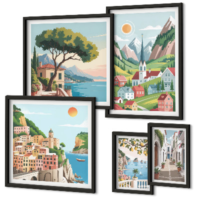 Pared galería de arte Encantadoras montañas y pueblos