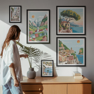Pared galería de arte Encantadoras montañas y pueblos