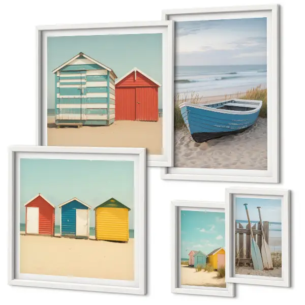 Pared galería de arte vistas al mar, casas y barcos