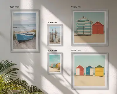 Pared galería de arte vistas al mar, casas y barcos