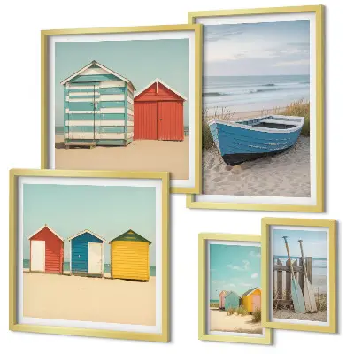 Pared galería de arte vistas al mar, casas y barcos