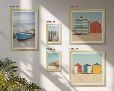 Pared galería de arte vistas al mar, casas y barcos