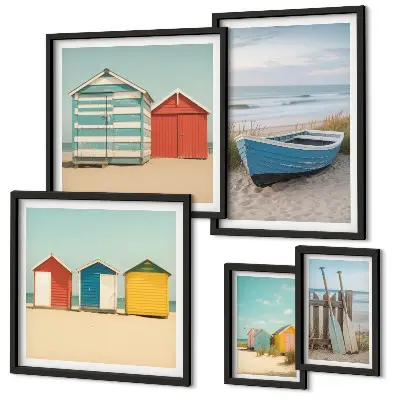 Pared galería de arte vistas al mar, casas y barcos