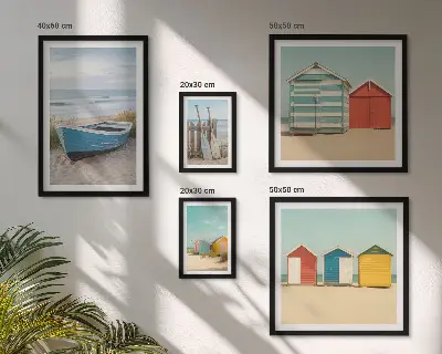 Pared galería de arte vistas al mar, casas y barcos